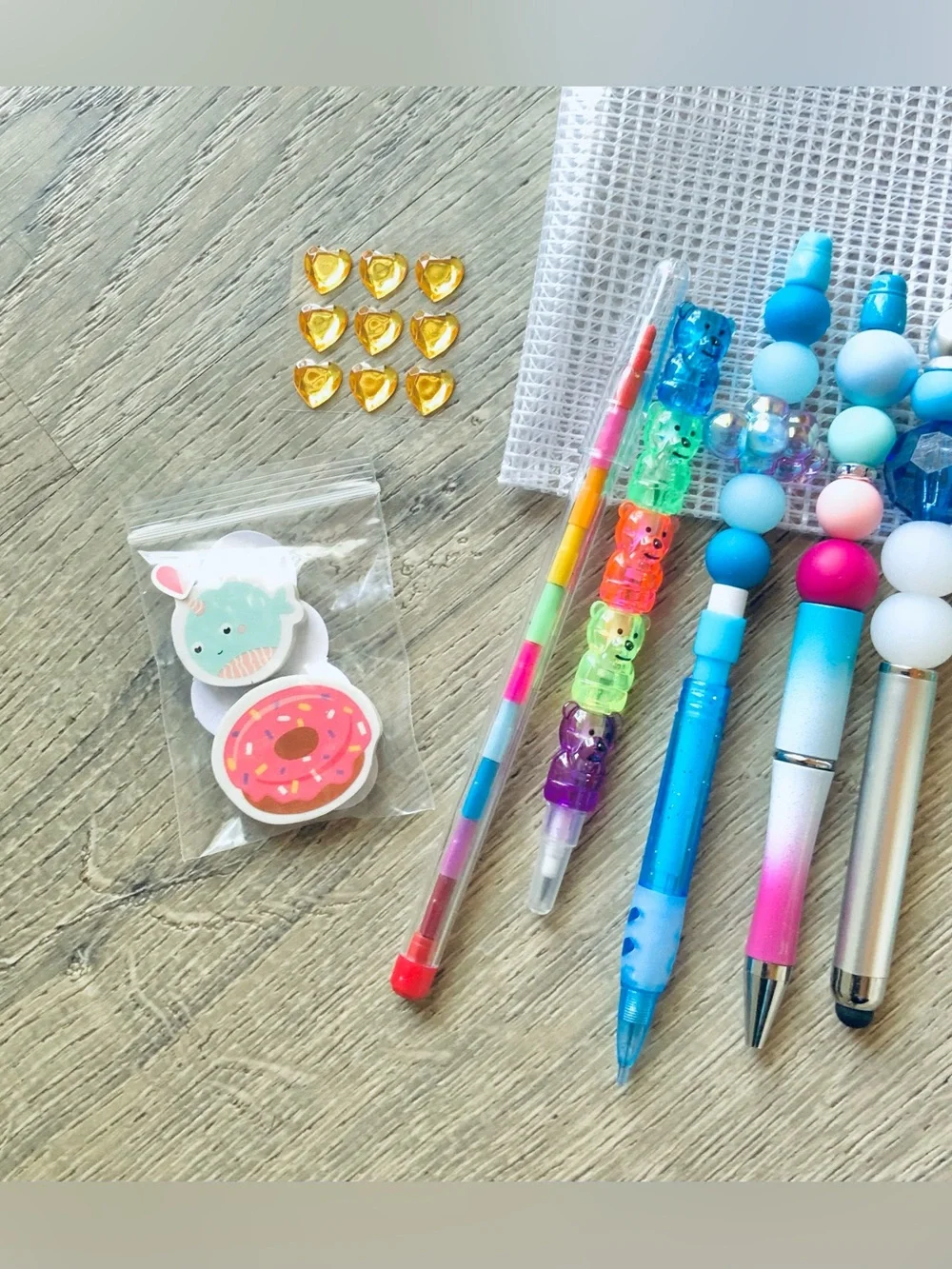 NEW📚 Homemade Crafted Stationery Set Beaded Pens w/ Pouch